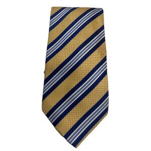 Tasso Elba Men’s Necktie Yellow Blue Stripe Silk 3.5” Handmade 61” Long Tie